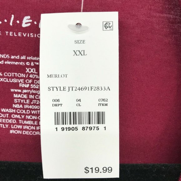 Friends Women's Long Sleeve Casual Merlot Cropped Graphic Tee Choose Sizes - Picture 6 of 7